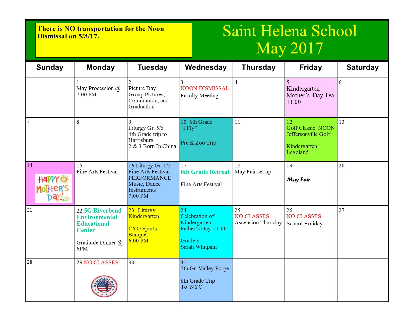 Calendar Saint Helena School