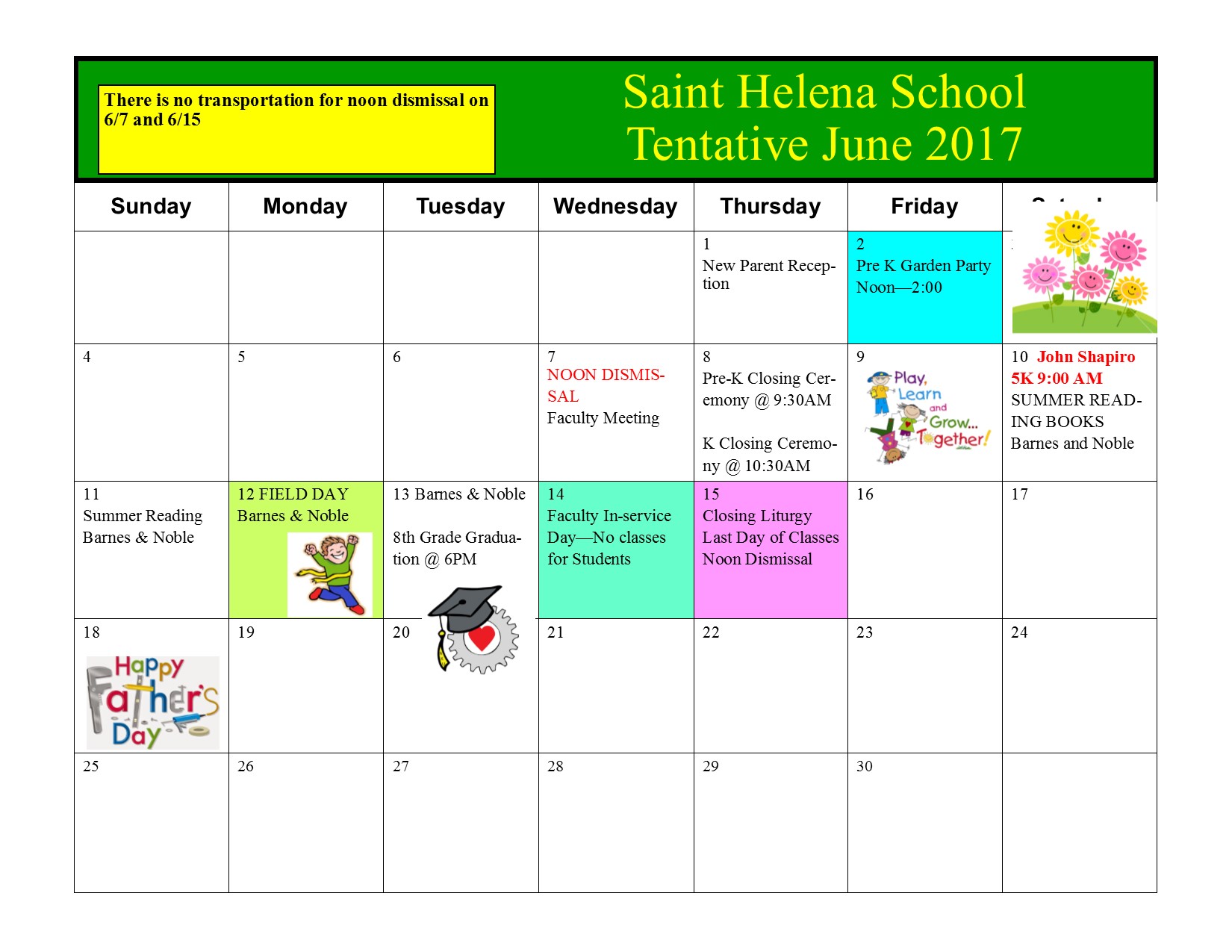 Calendar Saint Helena School